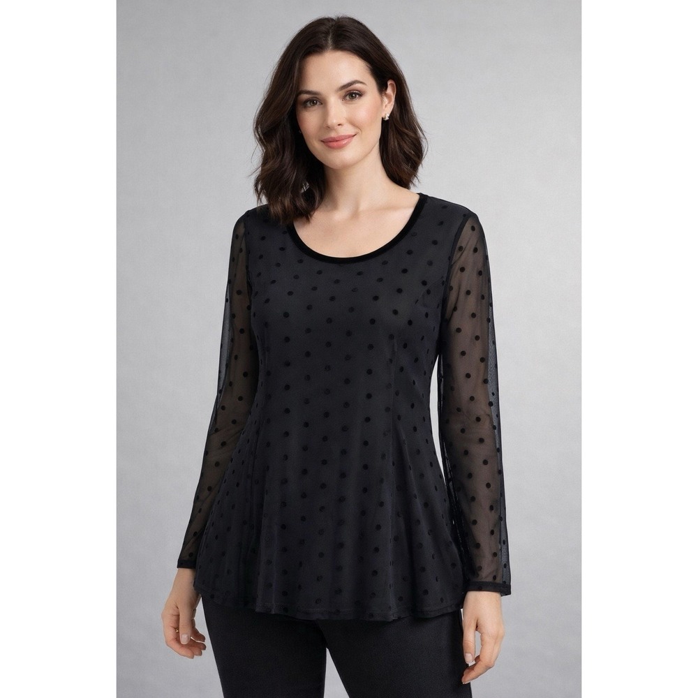 Green Envelope Women's L Black Sheer Polkadot‎ Velvet Blouse Top Whimsygoth Goth
